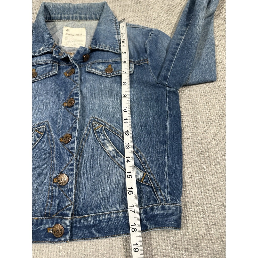 J Crew Denim Jacket Womens 4 Blue Bowery Distressed Jean Cropped Faded Preppy - Picture 9 of 13